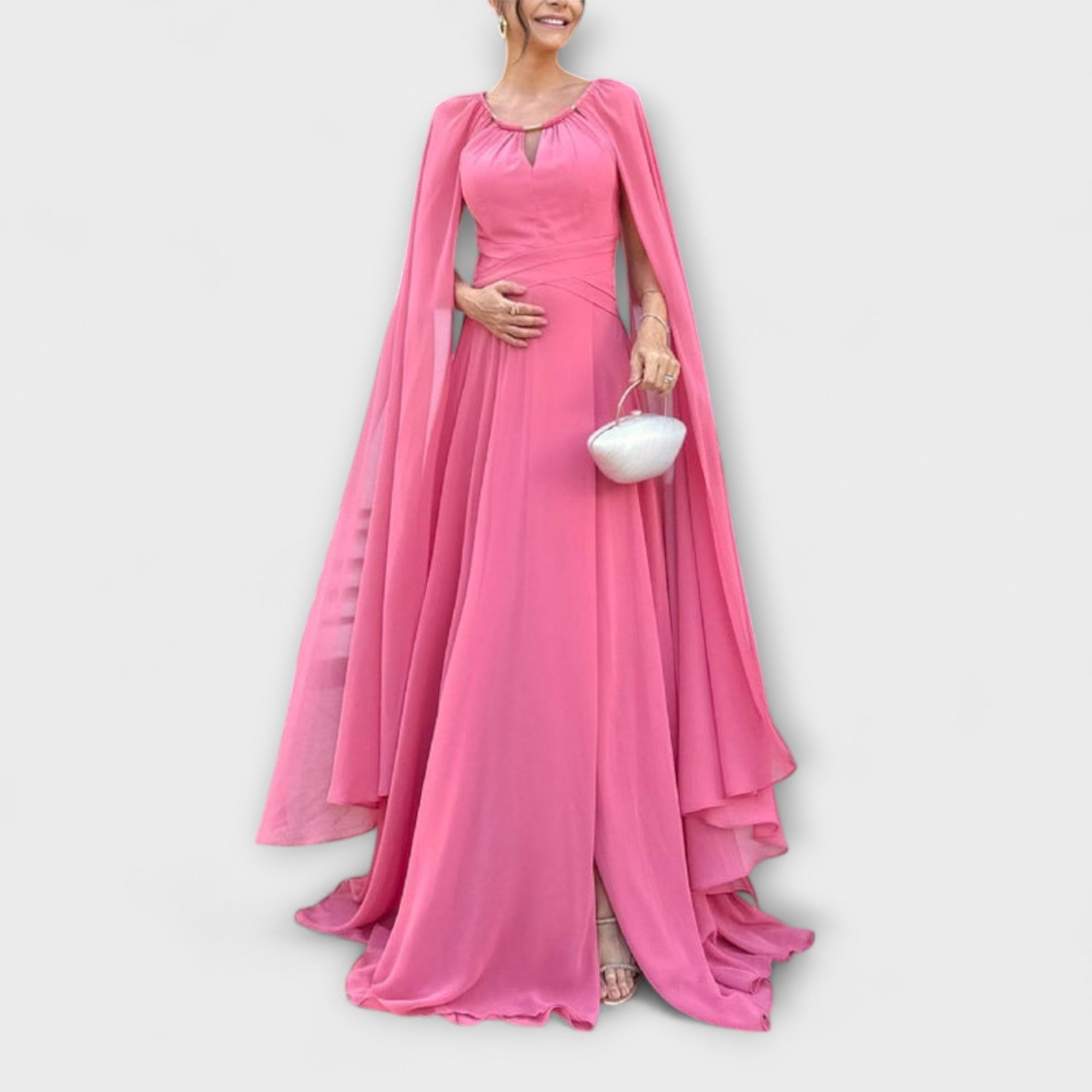 Mabel - Elegant Maxi Dress with Cape Sleeves and High Slit