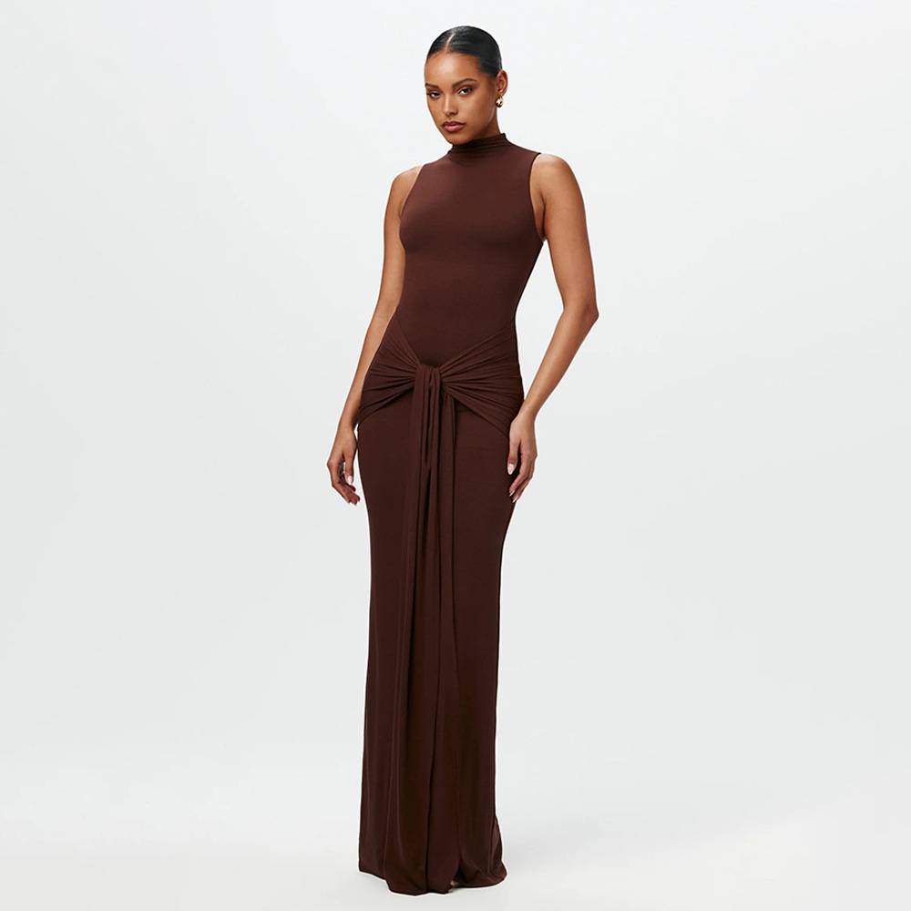 Calista - Stylish Maxi Dress with Knot in Flowing Chiffon
