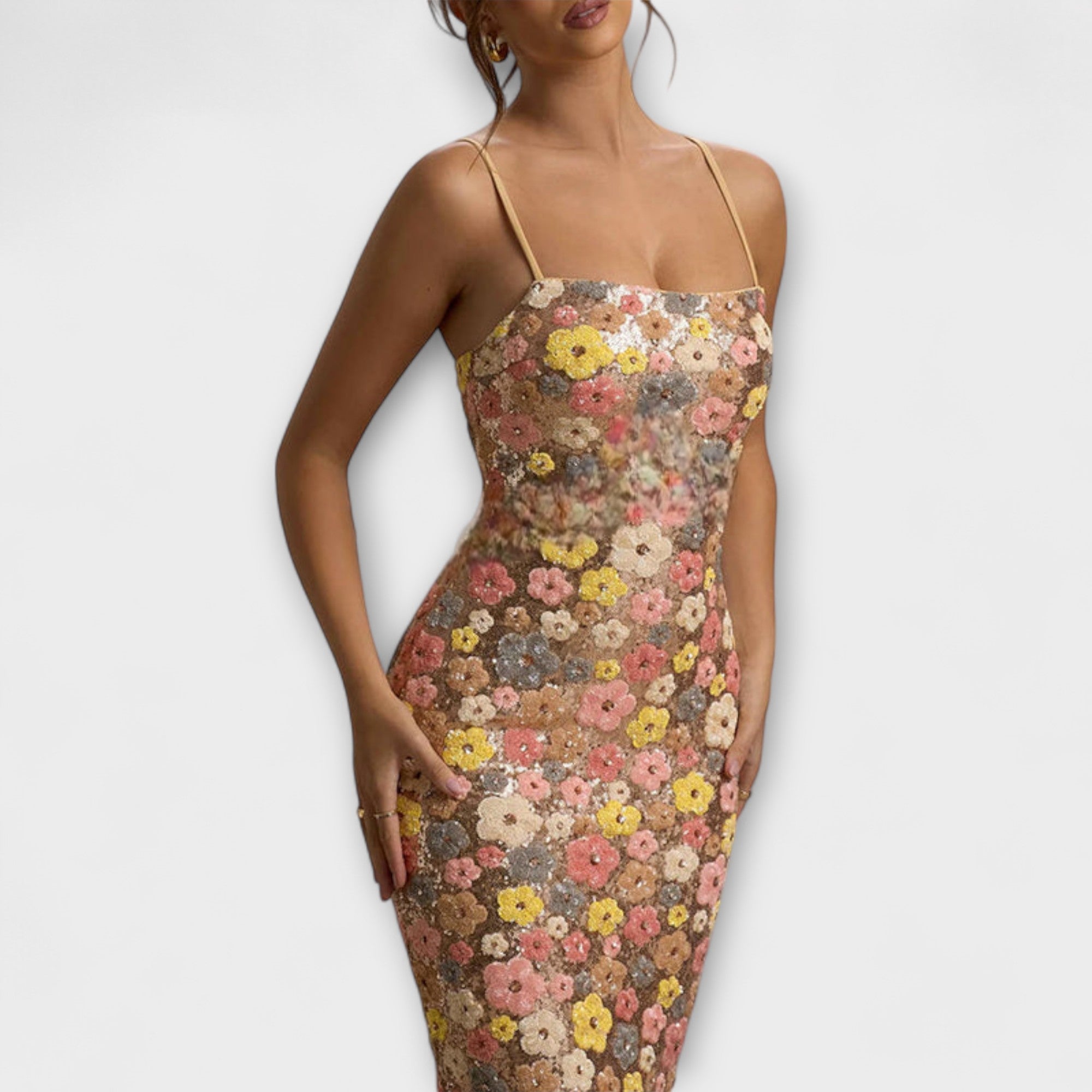 Oakley - Maxi Dress with Floral Sequins in 80s Style