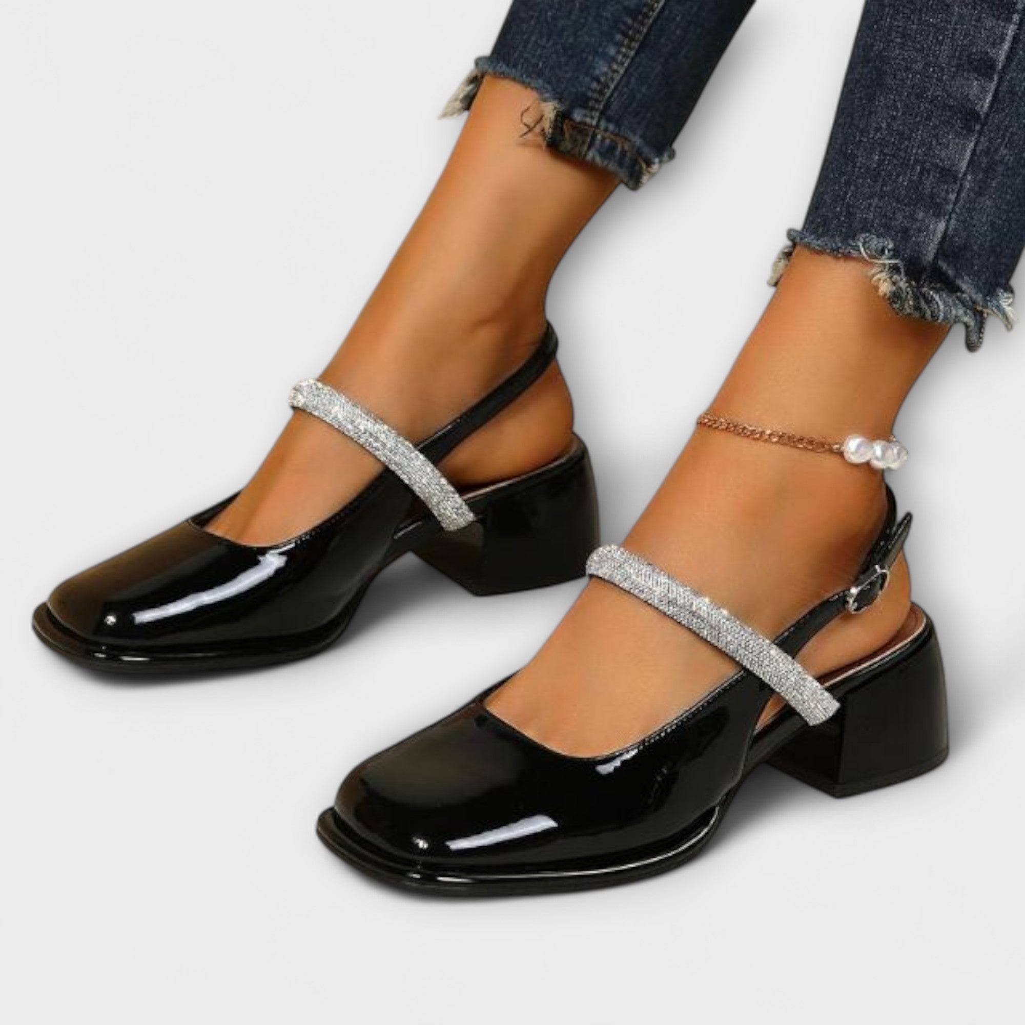 Celandra - Mary Janes with Glitter Straps and Block Heel