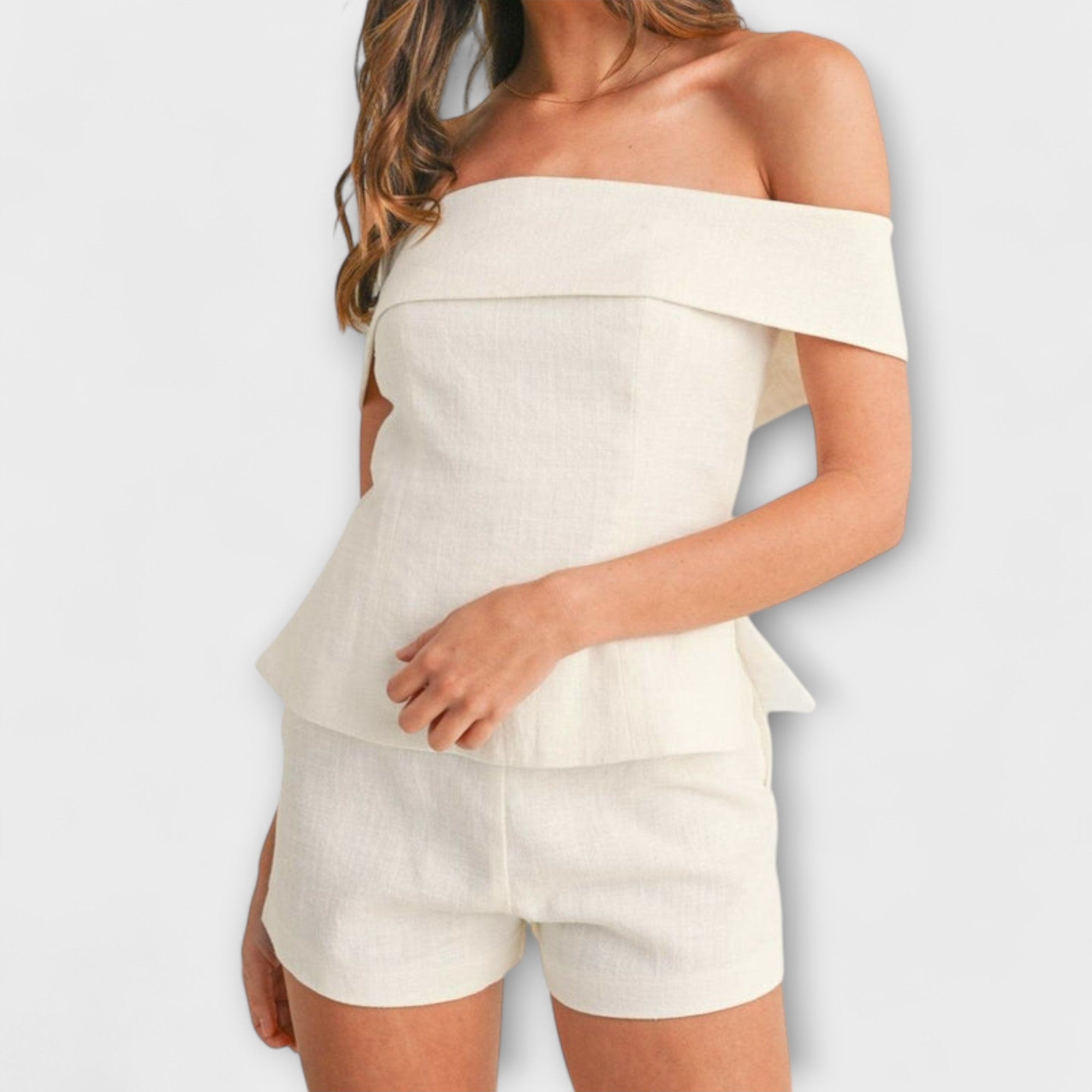 Olivia - White Cotton-Linen Two-Piece Set