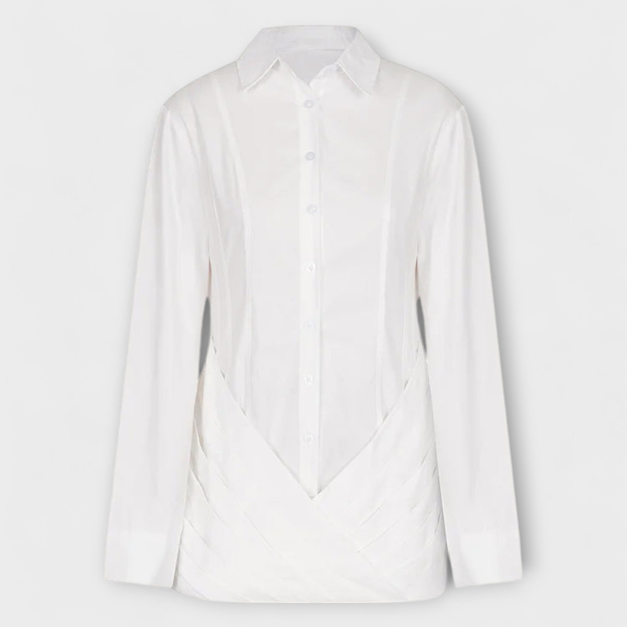 Indie - White Long-Sleeve Pleated Shirt Dress