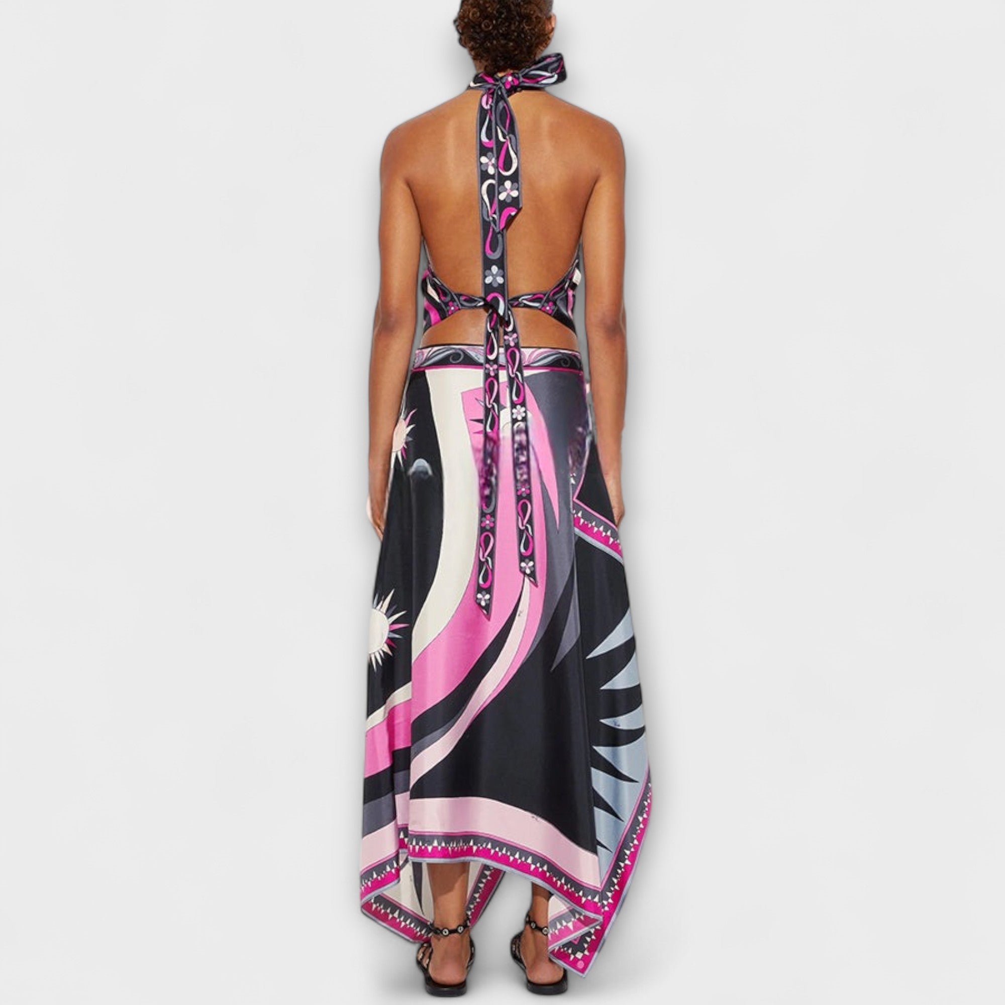 Everly - Set of Halter Top and Asymmetrical Midi Skirt