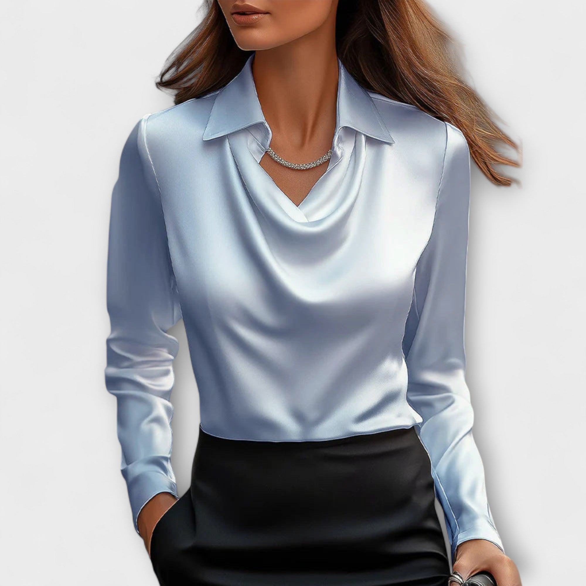 Shiny Blouse with Ruffled Hem