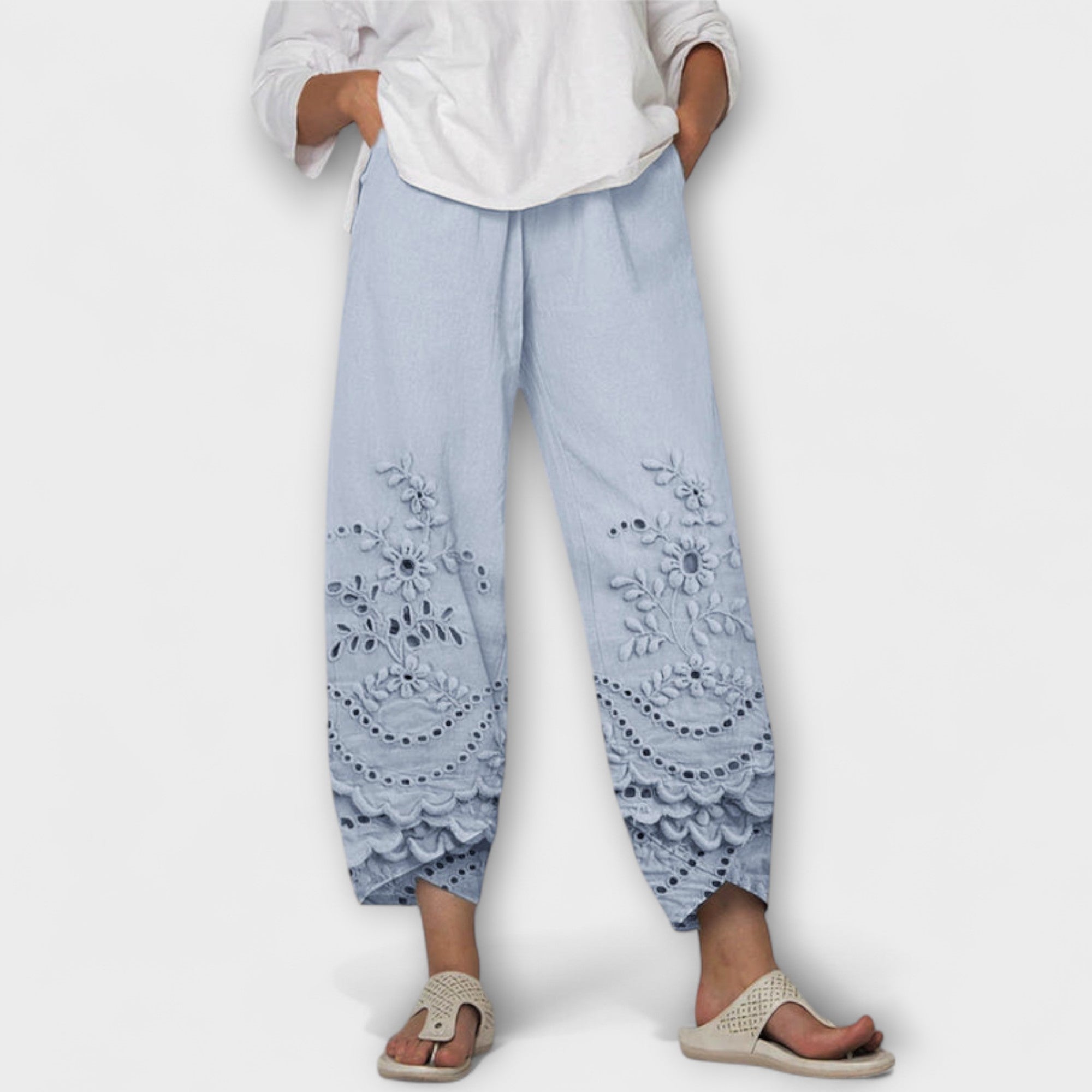 Chloe – Elegant Printed Lace Pants
