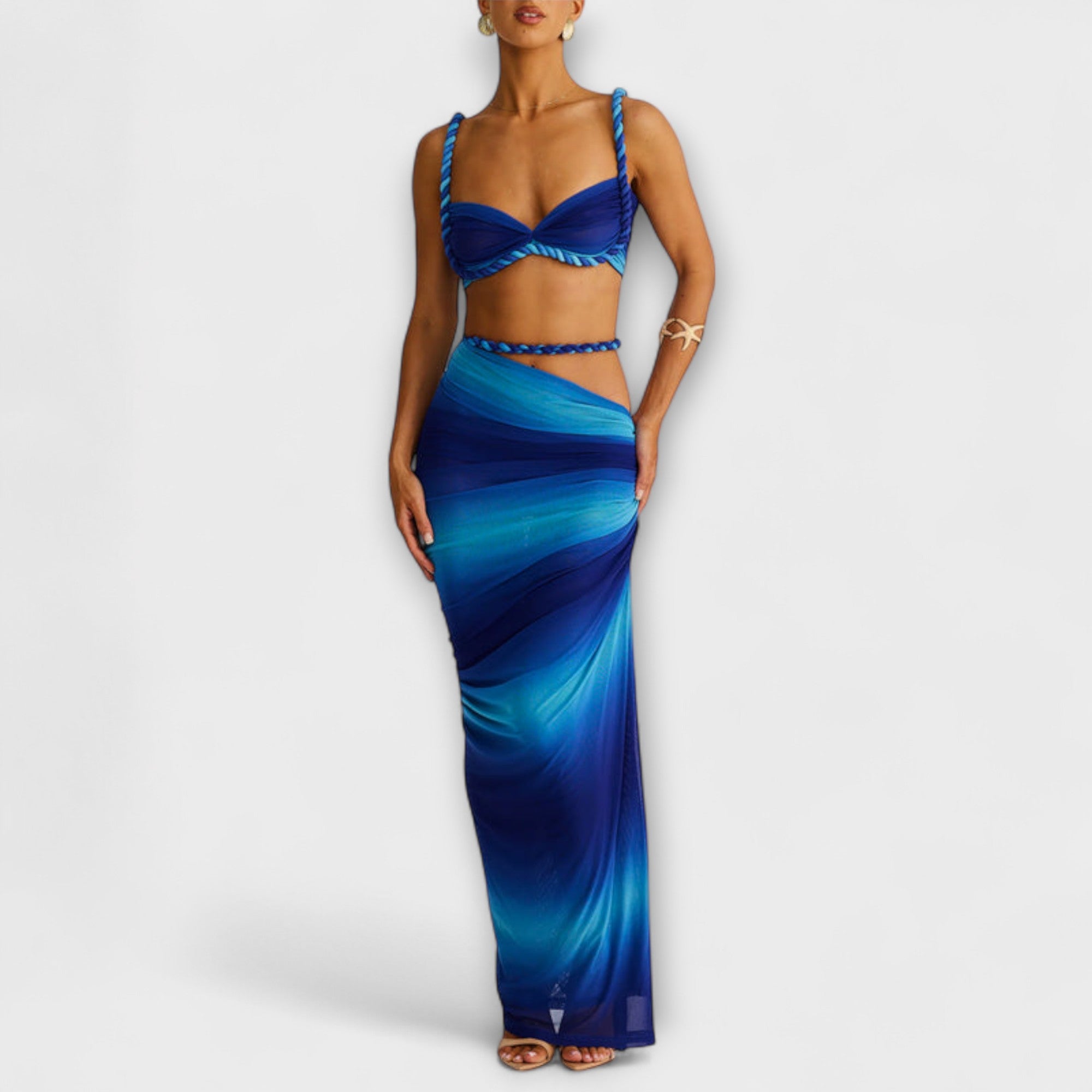 Jane - Stylish Gradient Braid Crop Top & Overskirt Duo