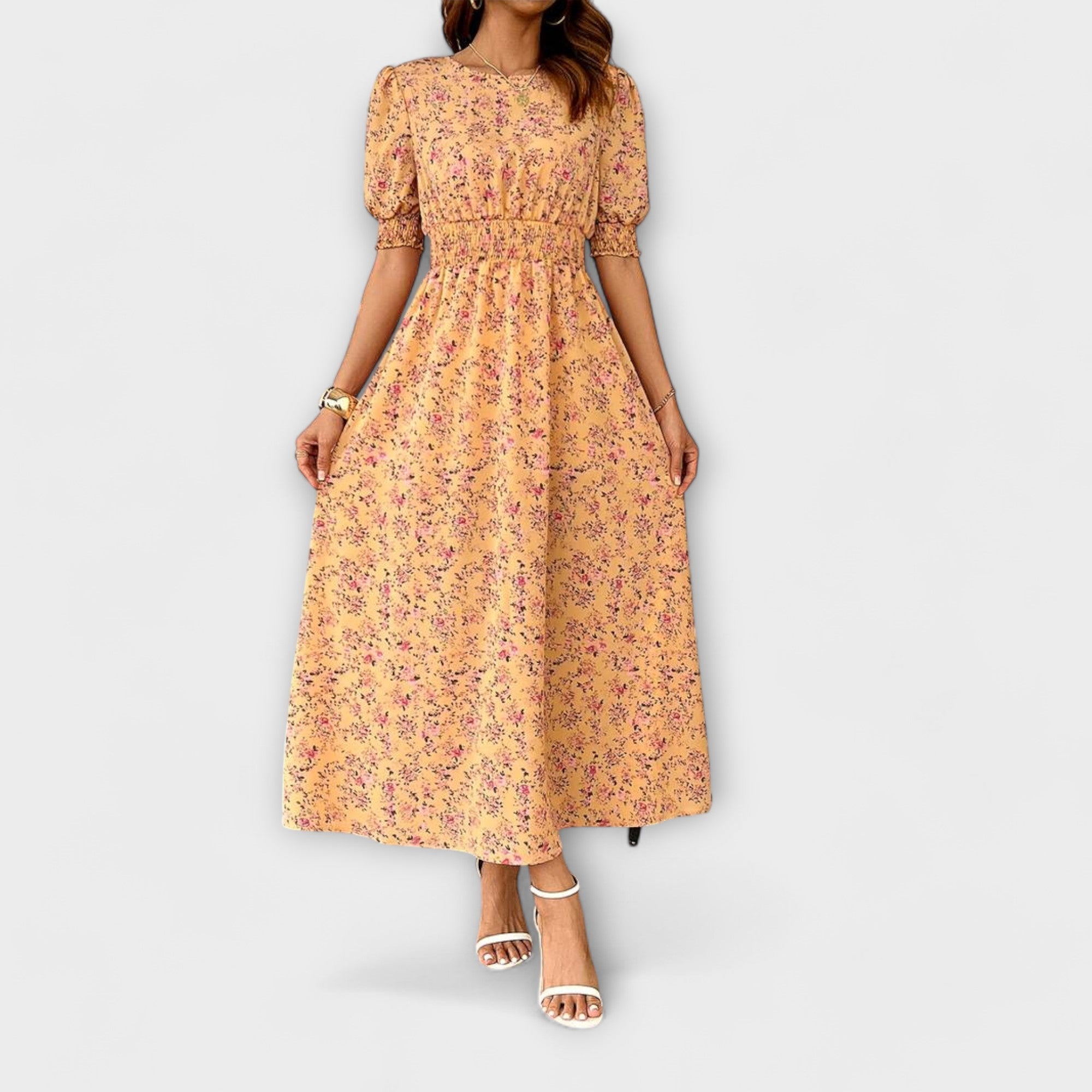 Amelia - Dress with Round Neck and Floral Pattern