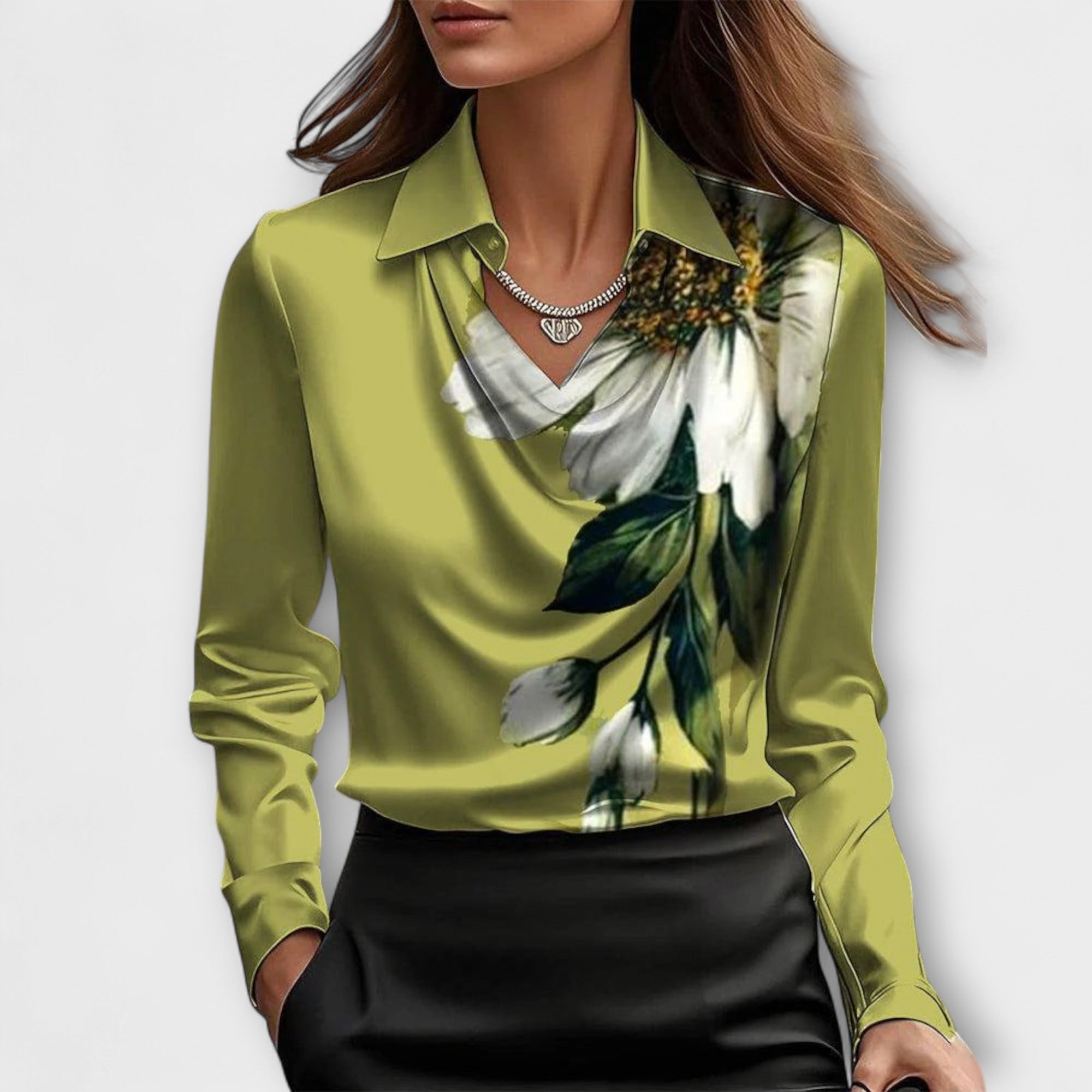 Shiny Blouse with Ruffled Hem