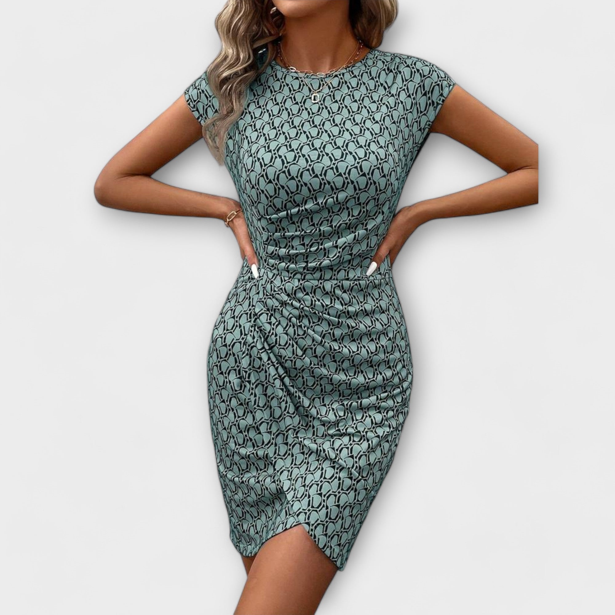 Emma - Short Sleeve Tulip Dress with Allover Print