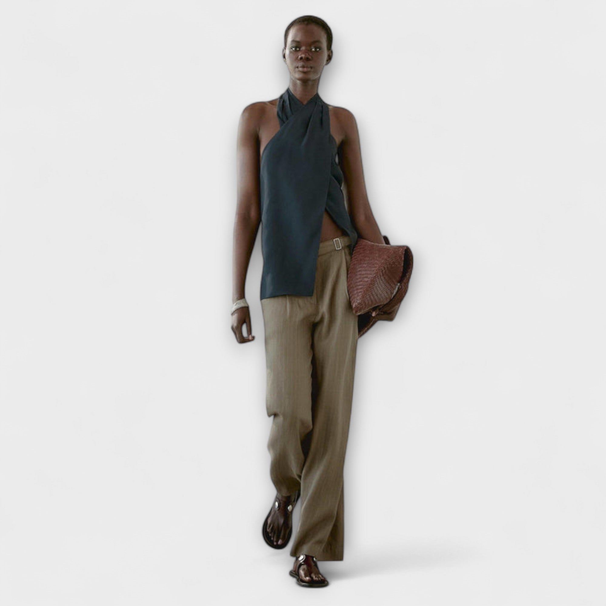 Hannah - Blue Halter Top with Back Cutout