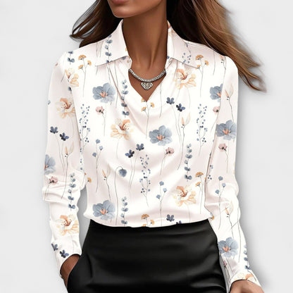 Shiny Blouse with Ruffled Hem
