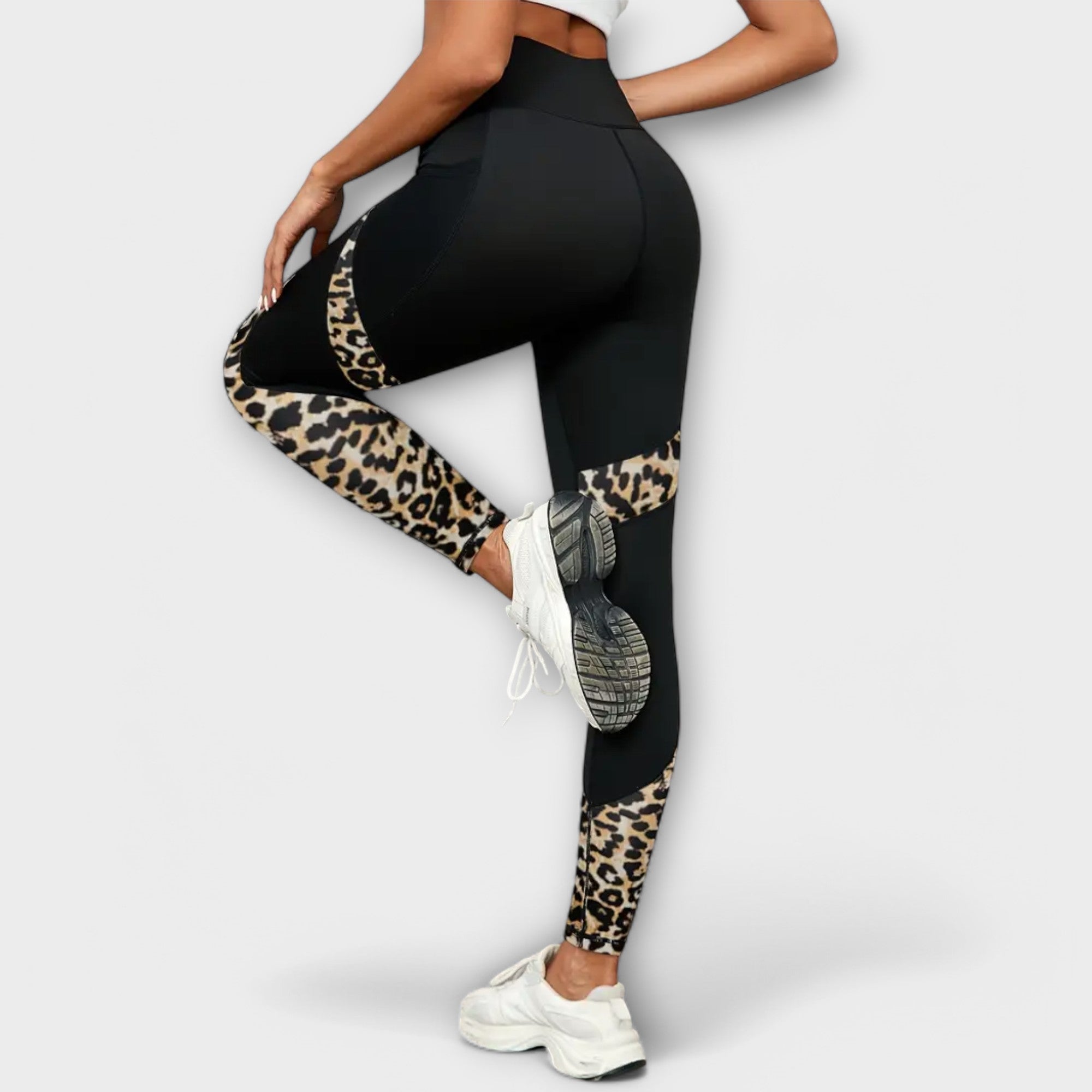 High-Waisted Training Pants with Leopard Print