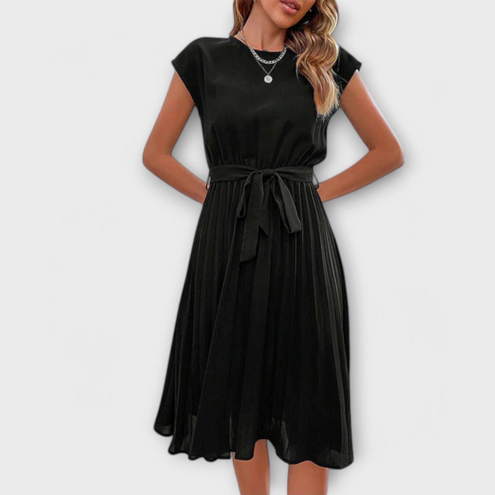 Claire - Short Sleeve, Pleated, Casual Midi Dress