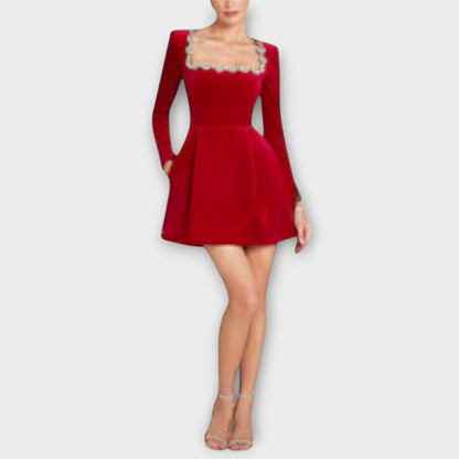 Wren - Mini Dress in Velvet with Jewel Embellishment