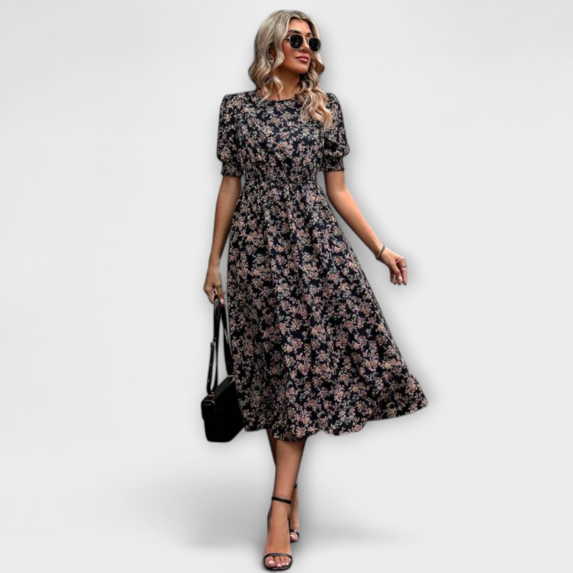 Amelia - Dress with Round Neck and Floral Pattern