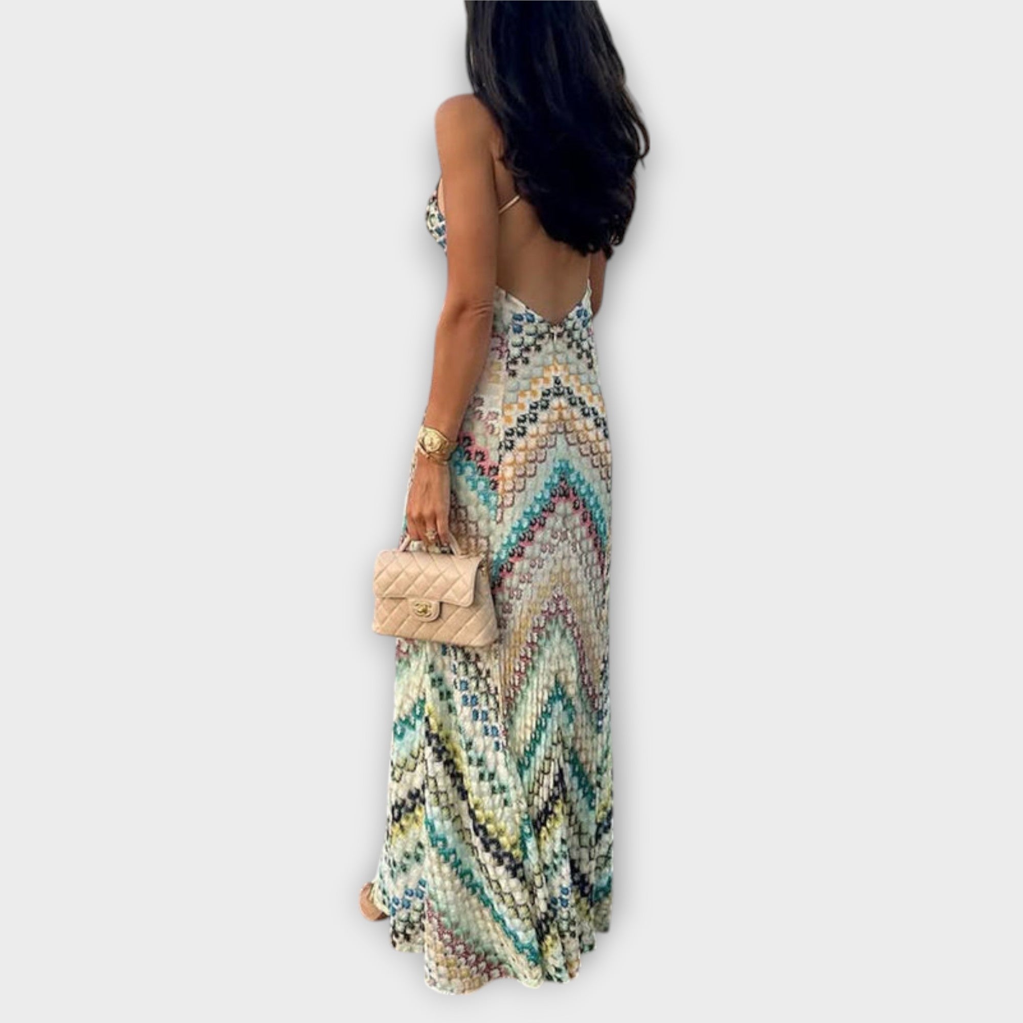 Remi - Missoni Colorful Houndstooth Pattern Maxi Dress