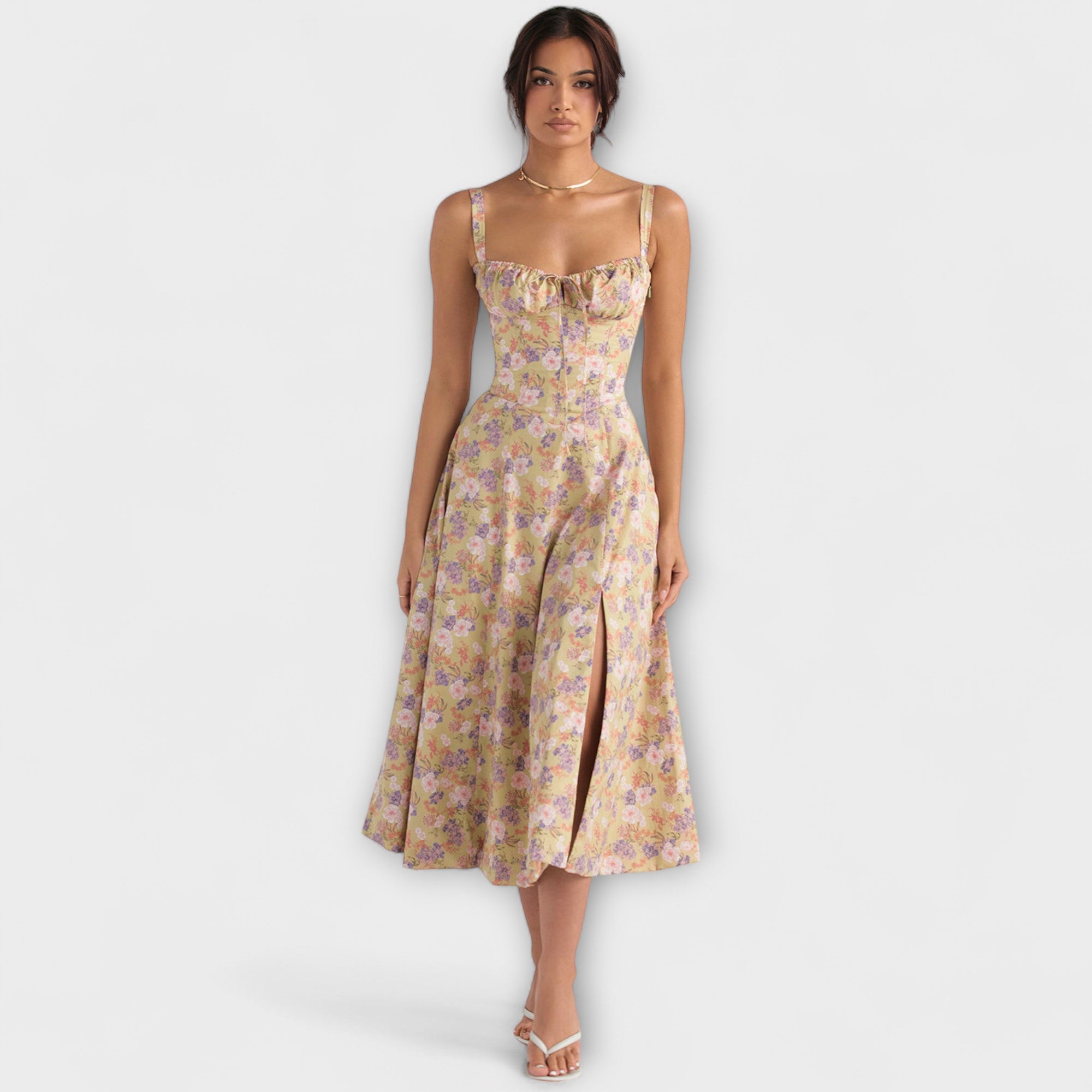 Zipporas - Custom-Made Bustier Dress with Modern Spring Floral Pattern