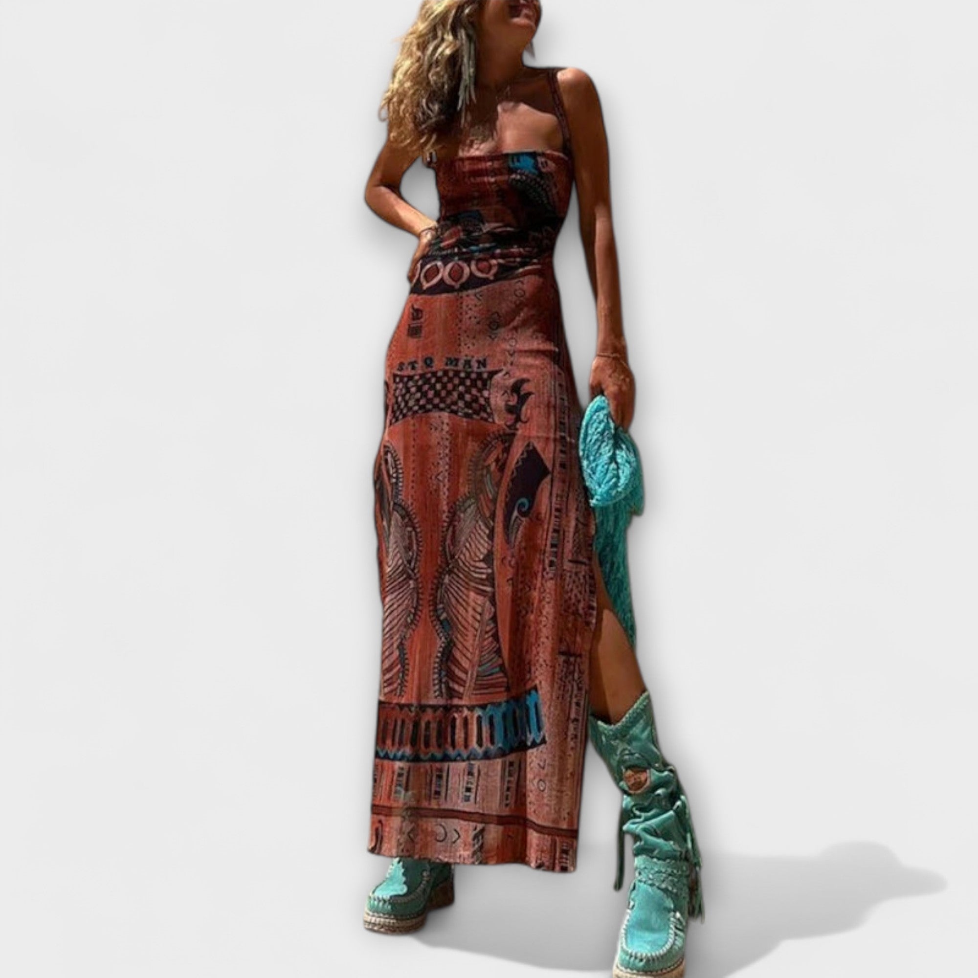 Fee - Unique Midi Dress with Shawl Collar