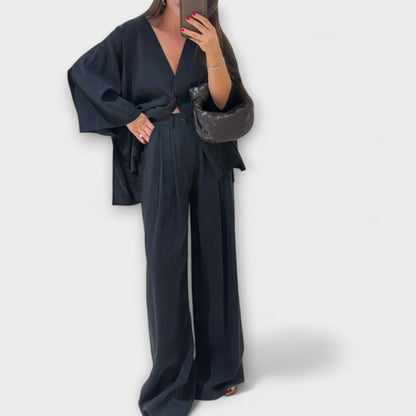 Jacqueline - Casual V-Neck Top and Pants Duo